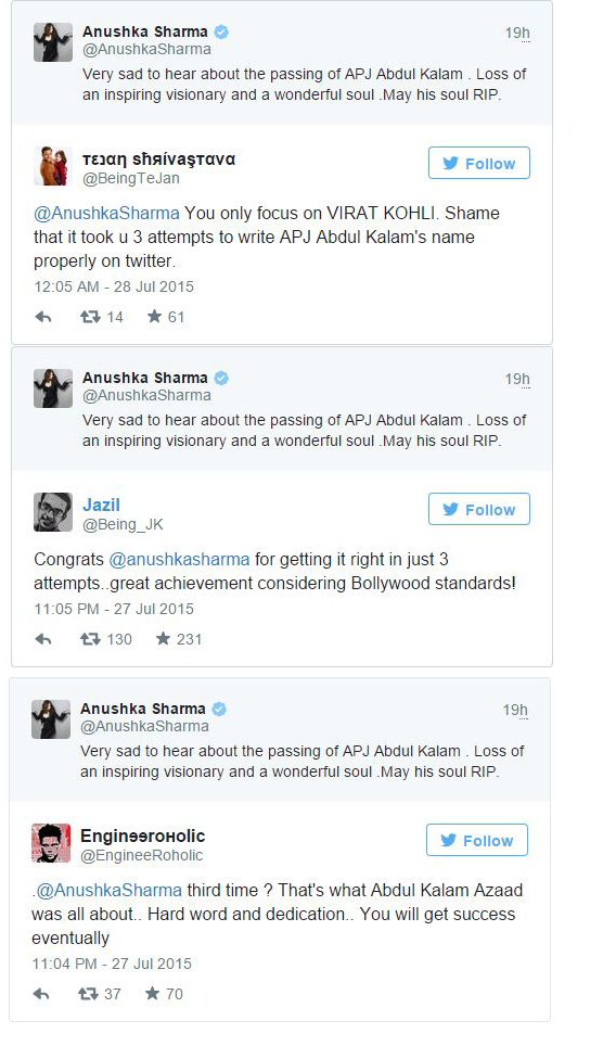Anushka Corrected Abdul Kalam Name in 3 Attempts