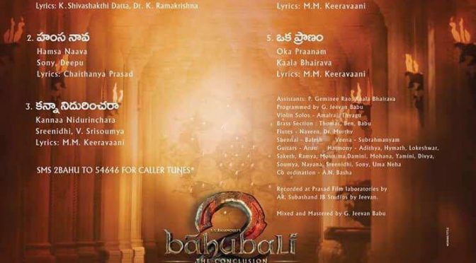 Baahubali2 Songs Track List