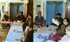Chiranjeevi and SS Rajamouli at Rangasthalam Movie Sets Photos