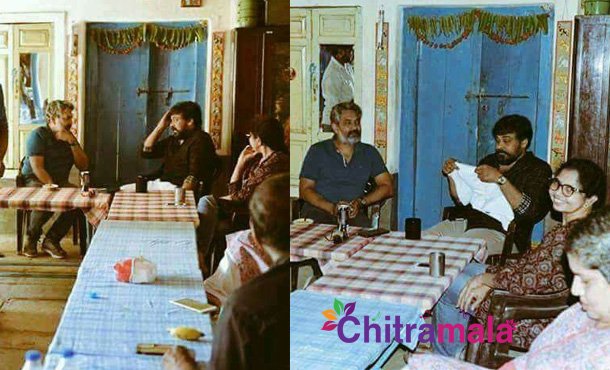 Chiranjeevi and SS Rajamouli at Rangasthalam Movie Sets Photos
